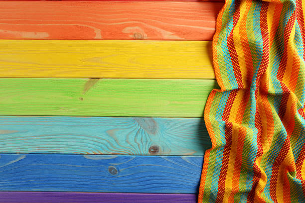istock Napkin on colorful wooden table, close up 523857022