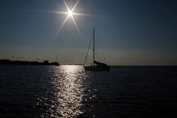 retroiluminación reflexiones de la puesta del sol en el mar. - waterbirds fotografías e imágenes de stock