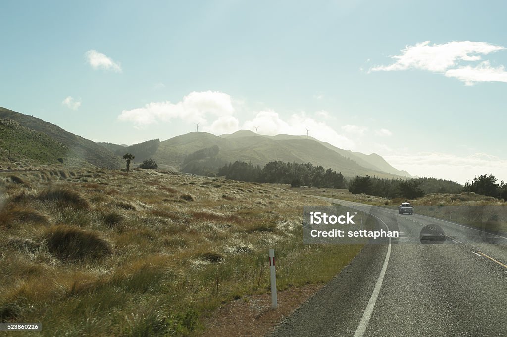 On The Road with Location mountain on highway in NewZealand On The Road with View Location mountain on 1 highway in NewZealand Adventure Stock Photo