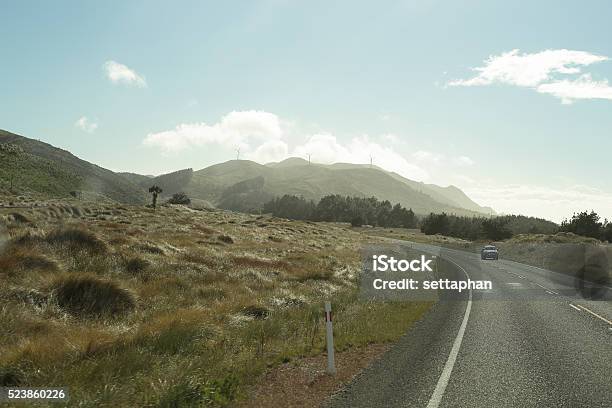 On The Road With Location Mountain On Highway In Newzealand Stock Photo - Download Image Now