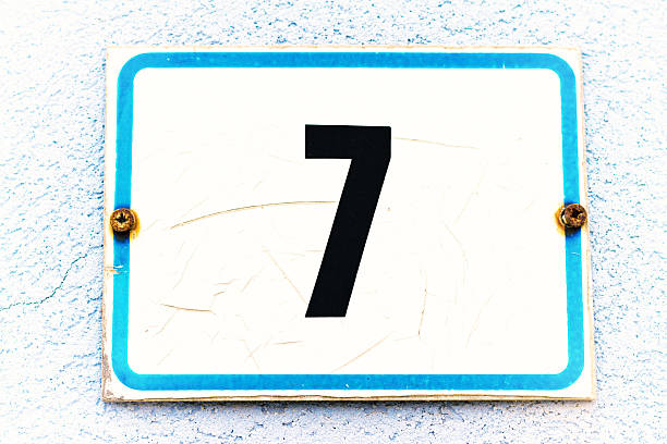 istock Vintage Address Tile Number 7 On Pale Blue-White Wall 523861452