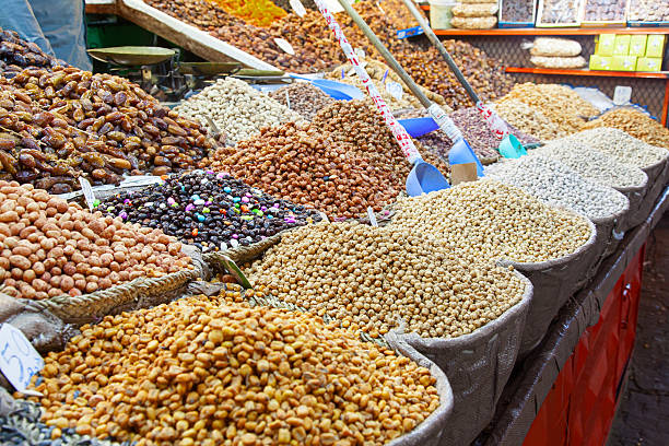istock Dried fruits and beans on display in  Marrakesh souk. Morocco. 523861800