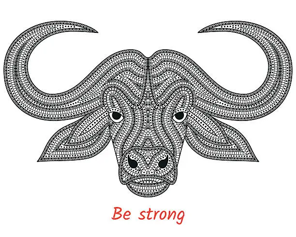 Vector illustration of Creative stylized bull head in ethnic boho style. Animal background.