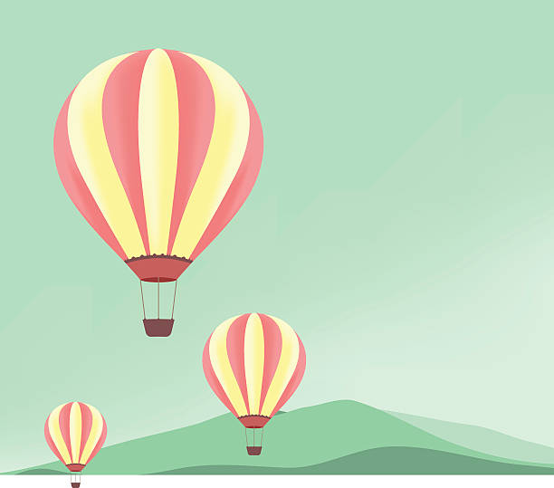 ilustrações de stock, clip art, desenhos animados e ícones de vermelho e riscas amarelas balões de ar quente voar através de montanhas - air nature high up pattern