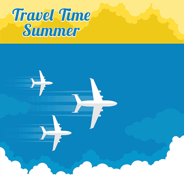 Travel Time Vector illustration of the travel concept. airplane flying cirrus sky stock illustrations