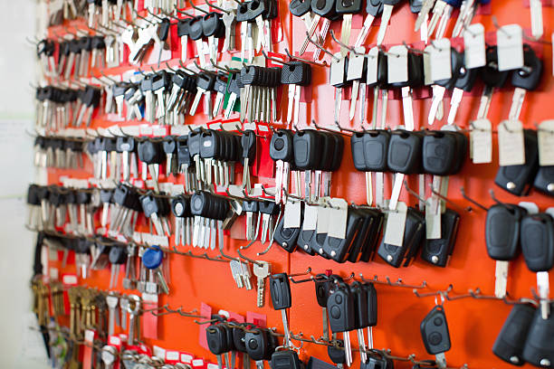istock Assortment of car key duplicates at display 523867500