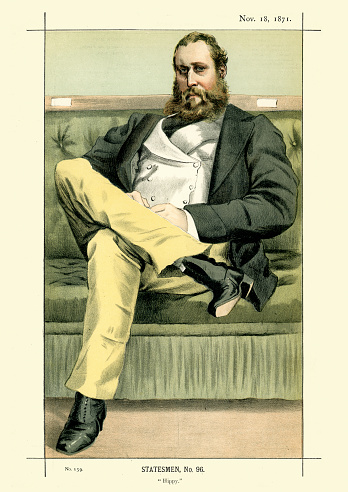 Victorian caricature of Lionel Dawson-Damer, 4th Earl of Portarlington, a British peer and Conservative politician. By James Tissot. Vanity Fair 1871