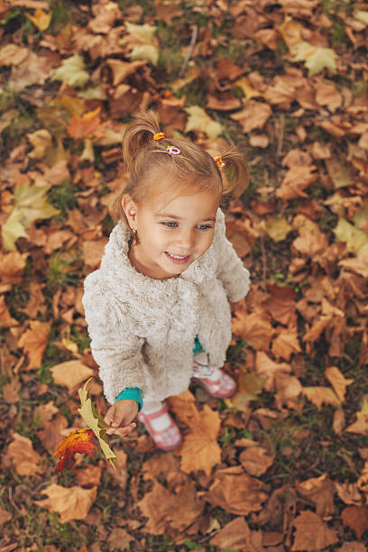 istock Cute little girl holding leaf in hand 523871085