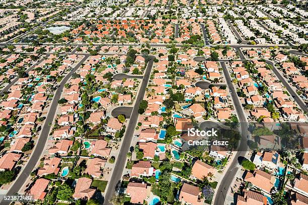 Scottsdale Phoenix Arizona Suburban Housing Development Neighborhood Aerial View Stock Photo - Download Image Now