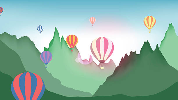 ilustrações de stock, clip art, desenhos animados e ícones de balões de ar quente voar através de montanhas - air nature high up pattern