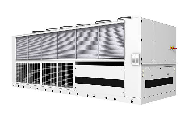 Industrial free-cooling chiller Industrial free-cooling chiller isolated on white background chiller hvac equipment photos stock pictures, royalty-free photos & images