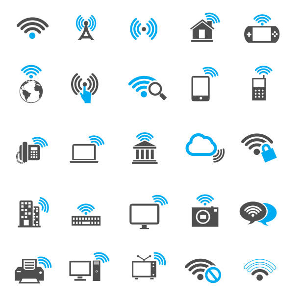 illustrations, cliparts, dessins animés et icônes de icônes de l'accès wi-fi gratuit - video computer monitor technology accessibility