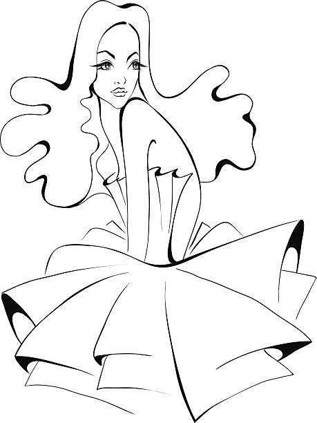 Woman's with beautiful hair Vector illustration of Woman's with beautiful hair silhouette of a prom dress sketches stock illustrations