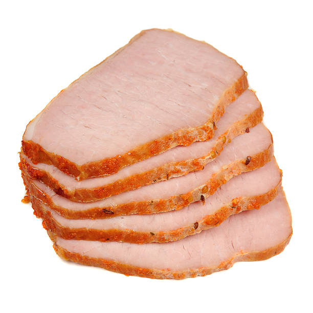 istock Sliced Smoked Pork Loin Isolated on White Background 523874608