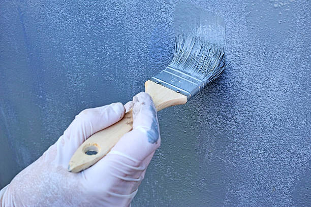 istock Gray oil paint on a metal surface 523874730