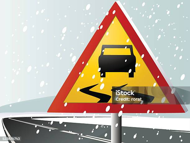 Winter Road Sign Stock Illustration - Download Image Now - Backgrounds, Cold Temperature, Control