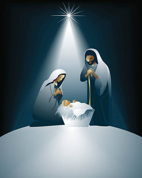 Nativity scene Christmas nativity scene with Holy Family jesus christ birth stock illustrations