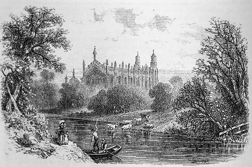 From a 1876 issue of Harper's New Monthly Magazine a pastoral depiction of Eton College from the river.