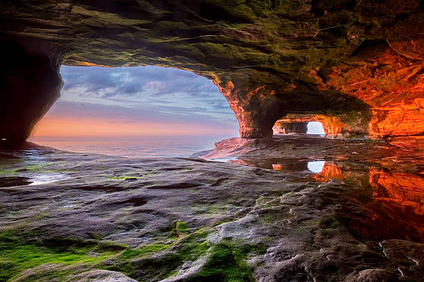 Sea Cave on Lake Superior stock photo