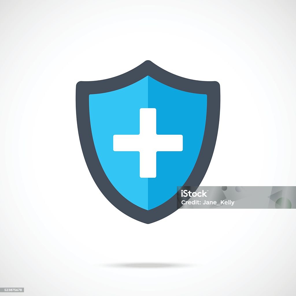 Vector blue medical shield icon. Modern flat design vector illustration Vector blue medical shield icon. Modern flat design vector illustration concept for web banners, mobile app, web sites, printed materials, infographics. Vector icon isolated on gradient background Shield stock vector