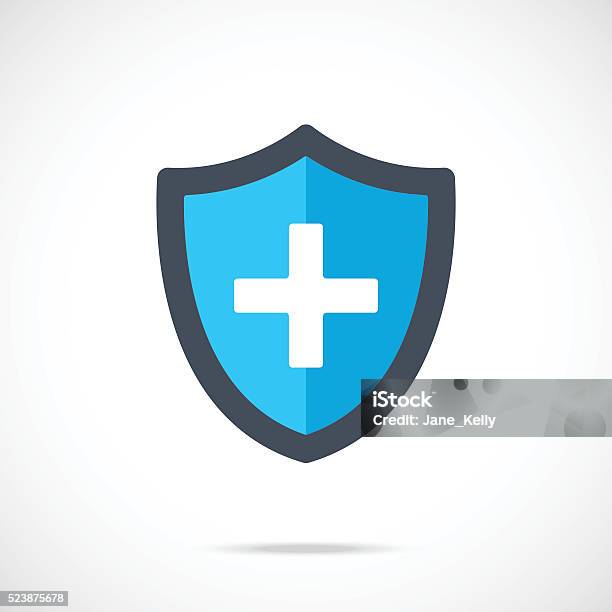 Vector Blue Medical Shield Icon Modern Flat Design Vector Illustration Stock Illustration - Download Image Now