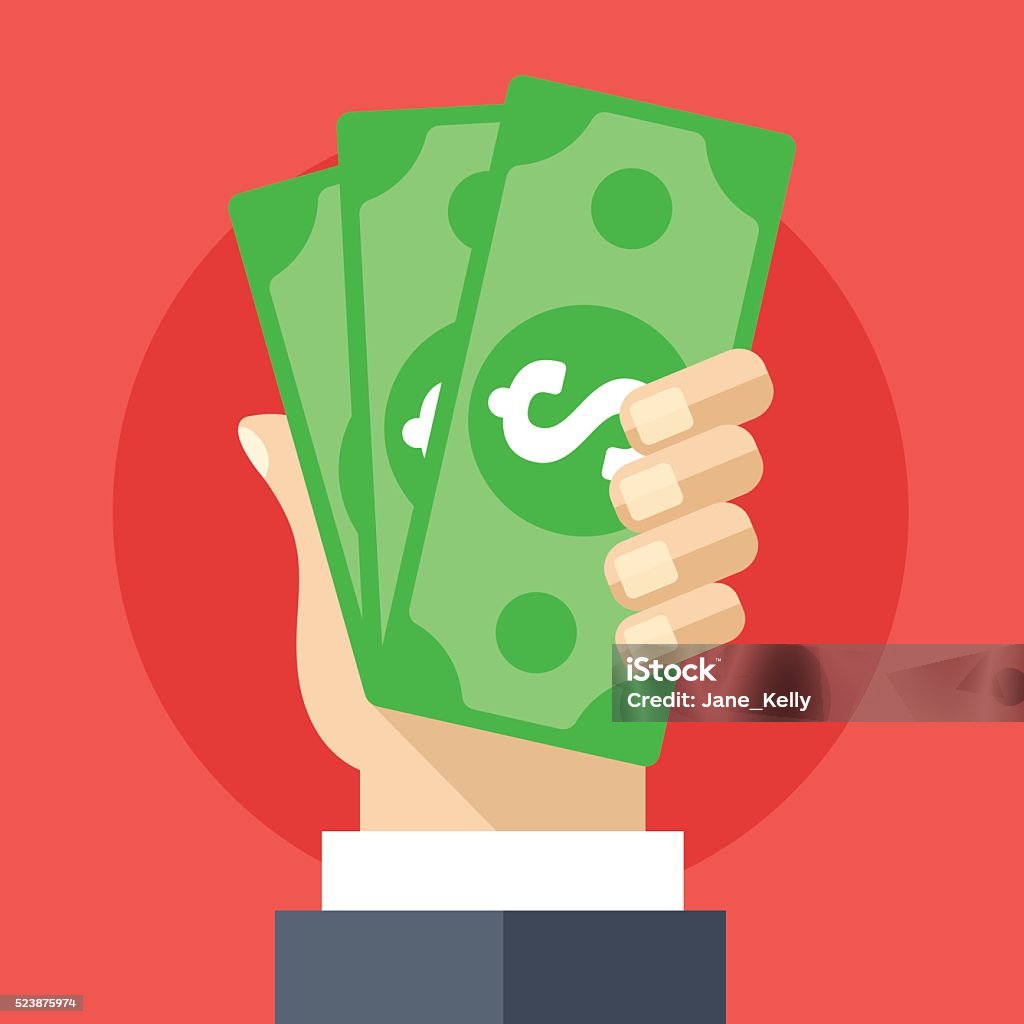 Hand holding cash flat illustration. Investment, marketing, withdrawal concepts Hand holding cash flat illustration. Investment, marketing, withdrawal concepts. Creative flat design elements for web sites, printed materials, web banners, infographics. Modern vector illustration Currency stock vector