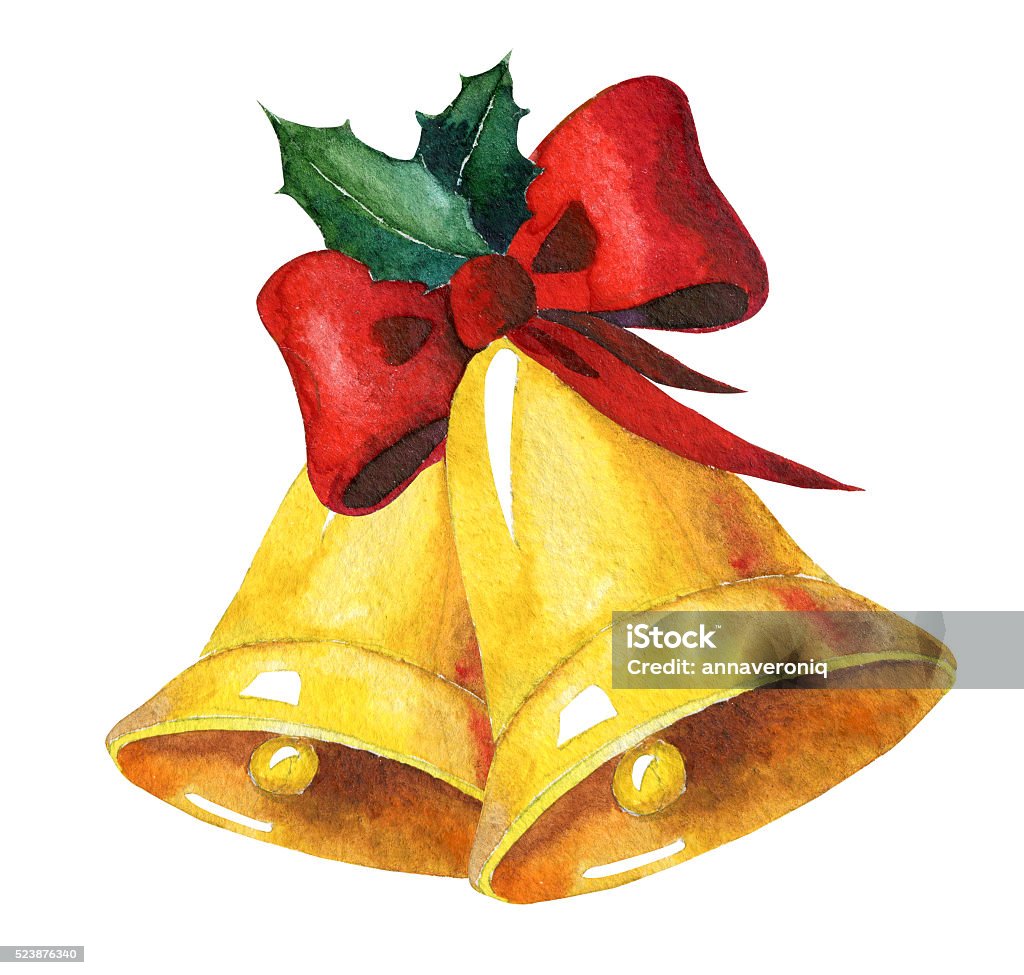 Golden Watercolor Christmas Bells Stock Illustration - Download ...