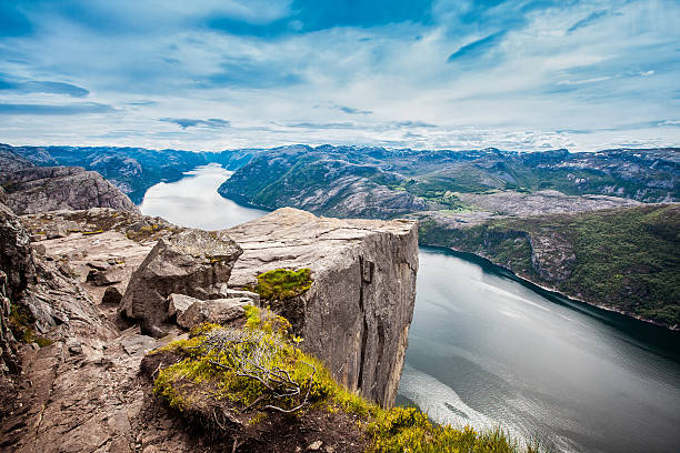 Preikestolen or Prekestolen Preikestolen or Prekestolen, also known by the English translations of Preacher's Pulpit or Pulpit Rock, is a famous tourist attraction in Forsand, Ryfylke, Norway ryfylke stock pictures, royalty-free photos & images