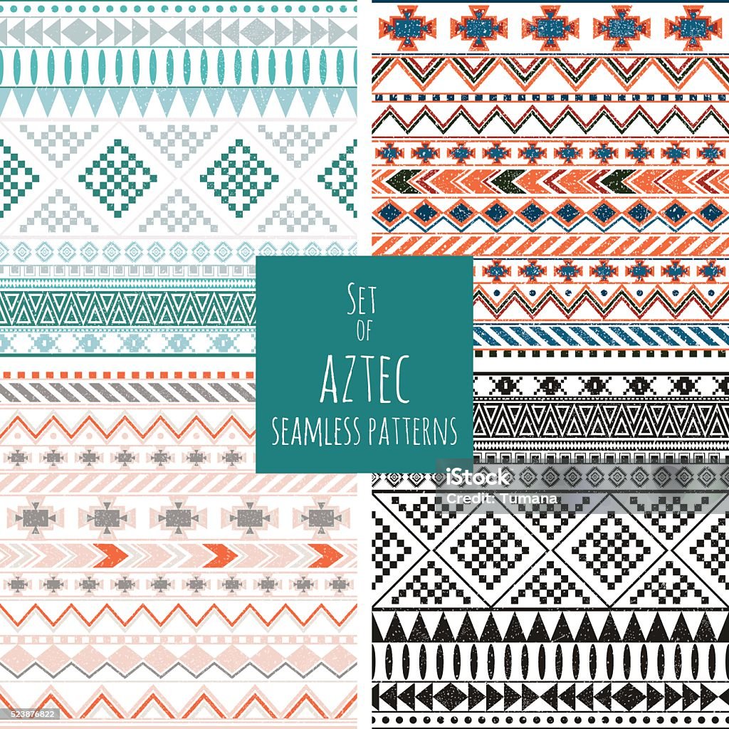 Set of four aztec seamless patterns Set of four aztec seamless patterns background Pattern stock vector