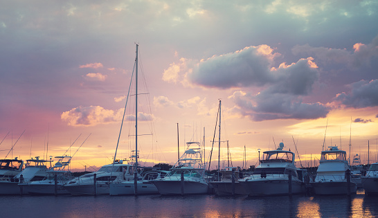 Miami marina at sunset