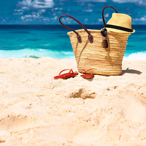 istock Beautiful beach with bag at Seychelles 523877117