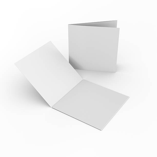 Square blank leaflets or brochures three-wings square blank brochures isolated on light background square composition stock pictures, royalty-free photos & images