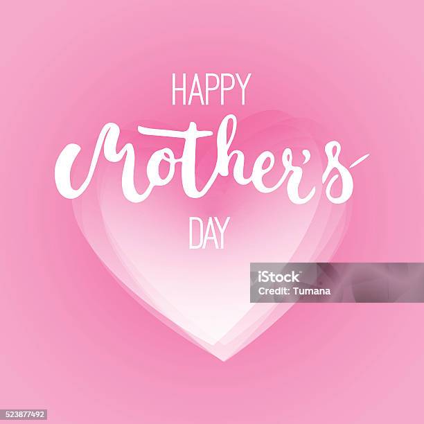 Happy Mothers Day Greeting Card With Pink Heart Stock Illustration - Download Image Now - Alphabet, Banner - Sign, Calligraphy