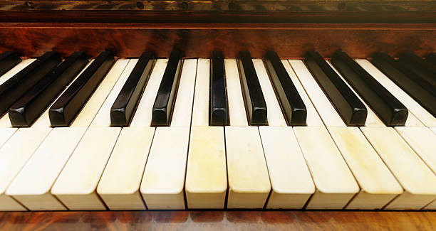 istock Antique piano keyboard shot with extremely wide-angle lens 523878122