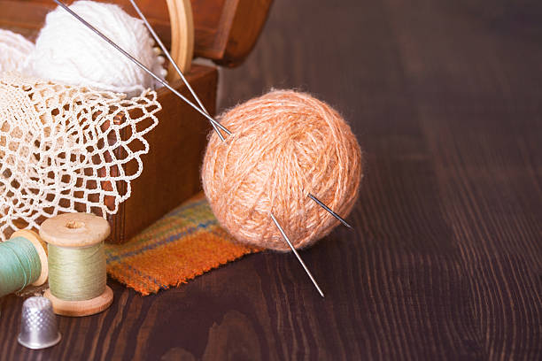istock Casket with needlework and beige skein of thread 523879686