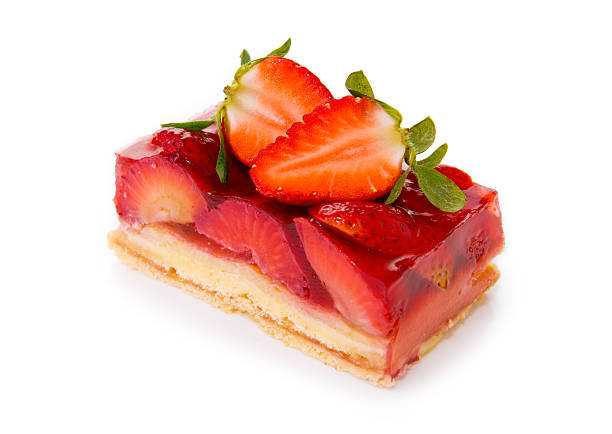 Fruitcake and strawberry isolated. stock photo