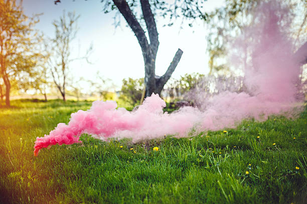istock Red smoke in the grass 523881794