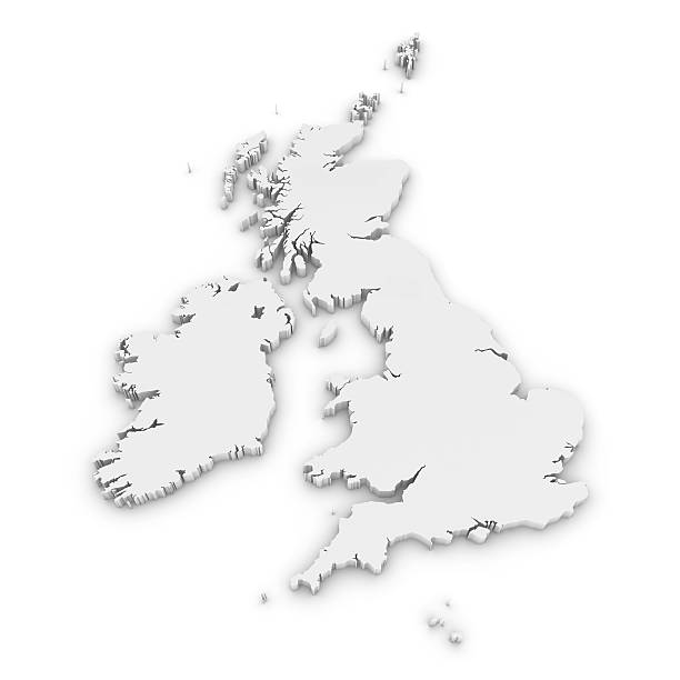 White 3D Outline of the United Kingdom and Ireland Isolated stock photo