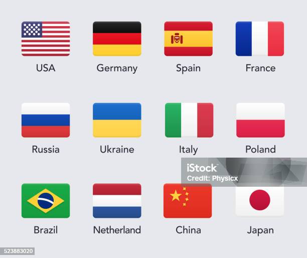 Страны Флаги Значки — стоковая векторная графика и другие изображения на тему Флаг - Флаг, Бразилия, США