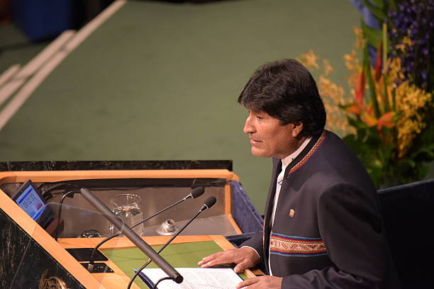 Evo Morales Ayma addresses UN stock photo