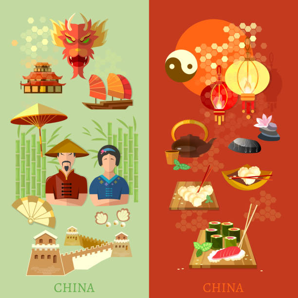 ilustrações, clipart, desenhos animados e ícones de china cultura e tradições china atrações vetor de banners - dragon chinese dragon china chinese ethnicity