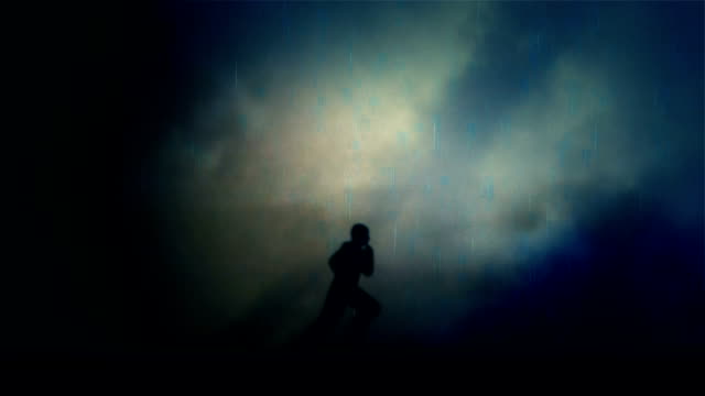 Man Running Fast Under a Storm and Lightning - Loops