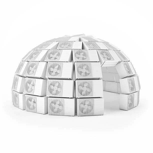 Global Warming, Igloo made by Air Conditioner white Background