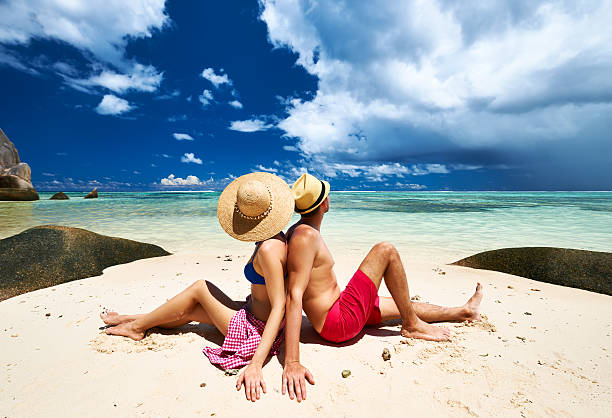 istock Couple on a beach at Seychelles 523893609