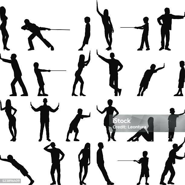 Detailed People Stock Illustration - Download Image Now - Pushing, In Silhouette, People