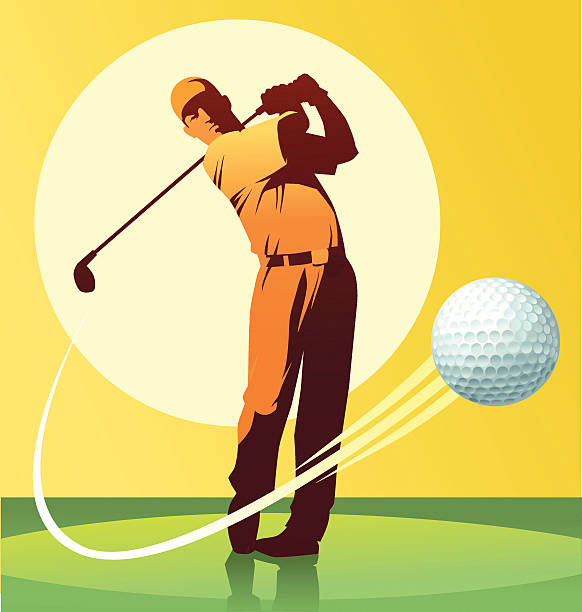 illustrations, cliparts, dessins animés et icônes de joueur de golf, frapper la balle - golf playing teeing off men