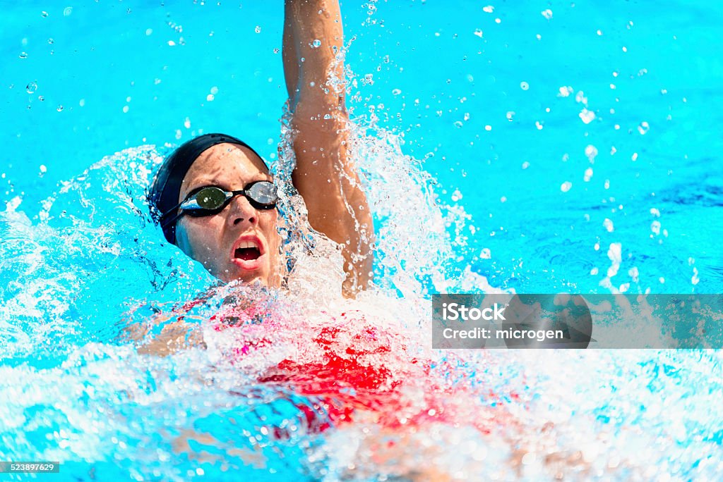 Backstroke Swimming Backstroke swimming - Female athlete swimming backstroke. High speed action shot Speed Stock Photo