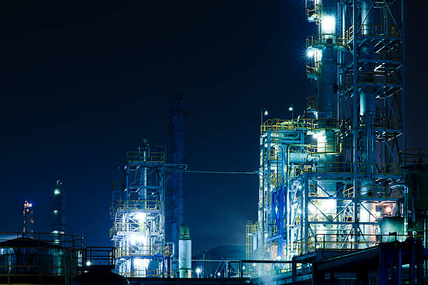 istock Chemical plant at night. 523897887