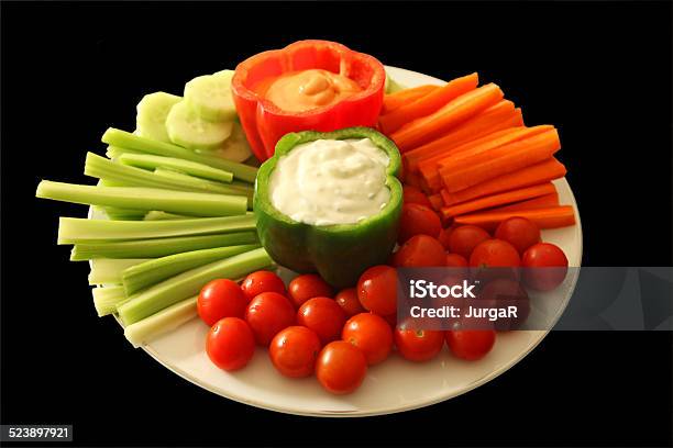 Vegetable Platter With Dip Sauce Stock Photo - Download Image Now - Appetizer, Arrangement, Black Background