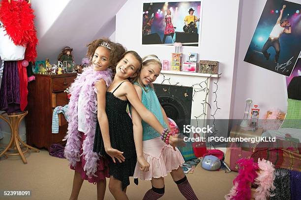 Girls In Trendy Bedroom At Slumber Party Stock Photo - Download Image Now - 10-11 Years, Beautiful People, Beauty